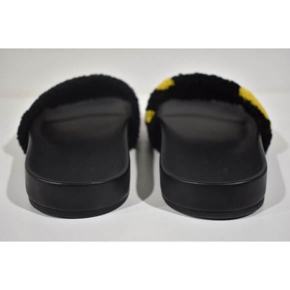 Fendi Mens Shearling Fur Logo Yellow Red Black Flat Slide Sandal Flip Flop 7 - Picture 11 of 12